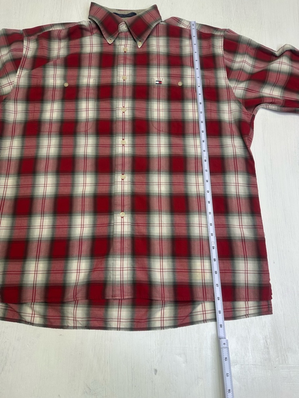 Vintage Tommy Hilfiger Red Plaid Button Down Shirt XL Cotton Classic Fit - Picture 6 of 10